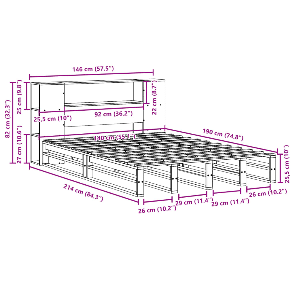 Bookcase Bed Without Mattress Solid Wood