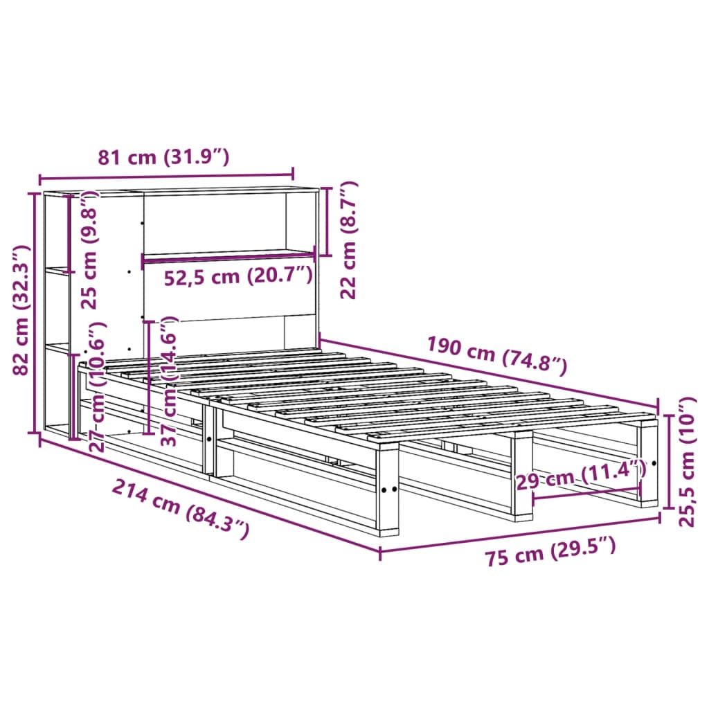 Bookcase Bed Without Mattress Small Single Solid Wood