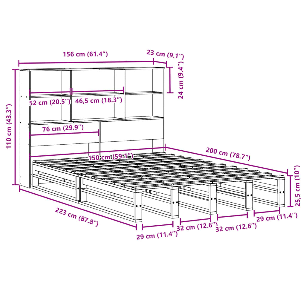 Bookcase Bed Without Mattress King Size Solid Wood