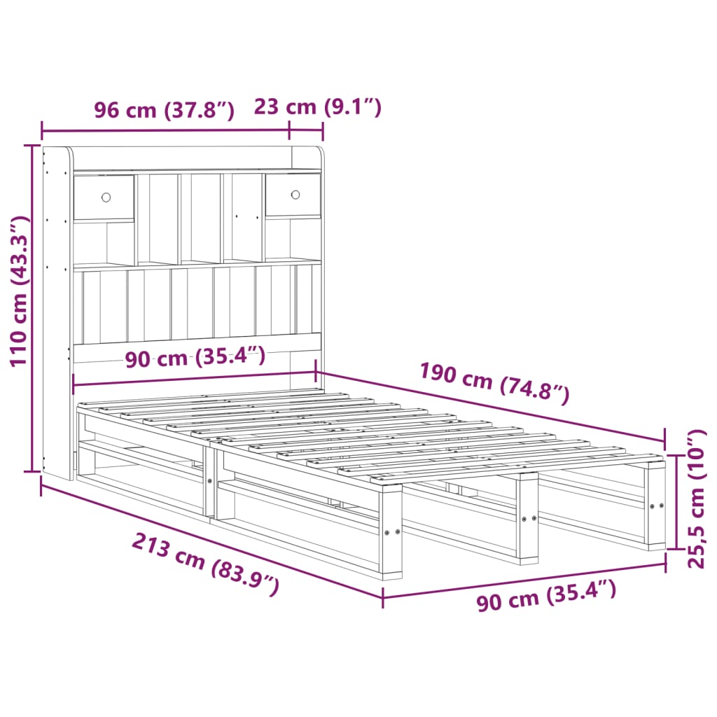 Bookcase Bed Without Mattress Single Solid Wood Pine