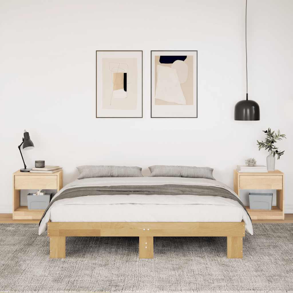 Bed Frame Without Mattress 140X200 Cm Solid Wood Oak