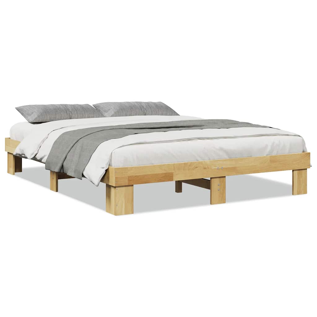 Bed Frame Without Mattress 140X190 Cm Solid Wood Oak