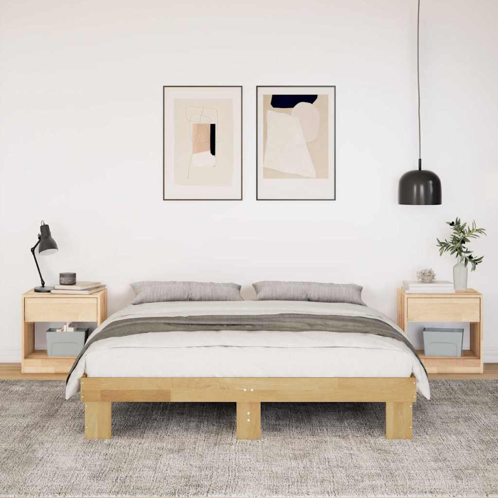Bed Frame Without Mattress 140X190 Cm Solid Wood Oak
