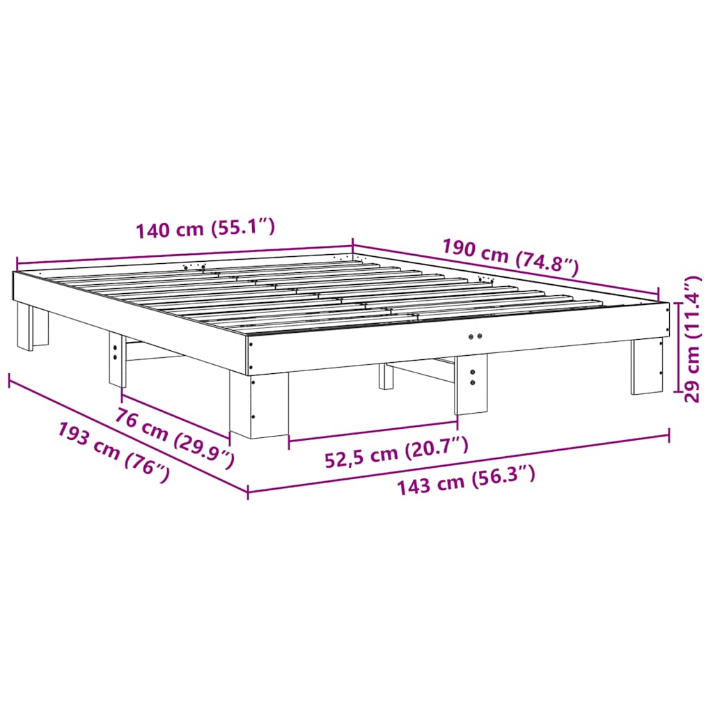 Bed Frame Without Mattress 140X190 Cm Solid Wood Oak