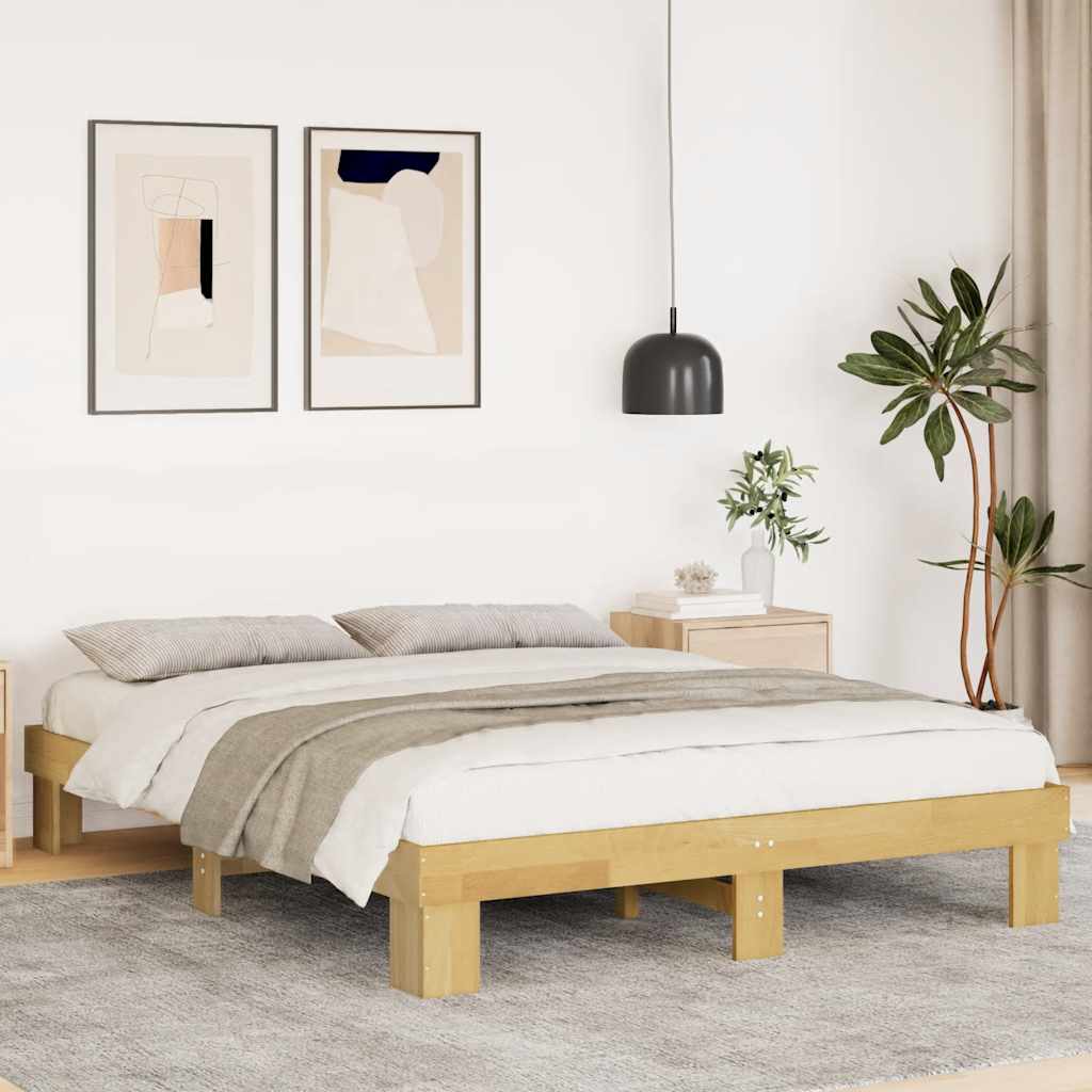 Bed Frame Without Mattress 140X190 Cm Solid Wood Oak