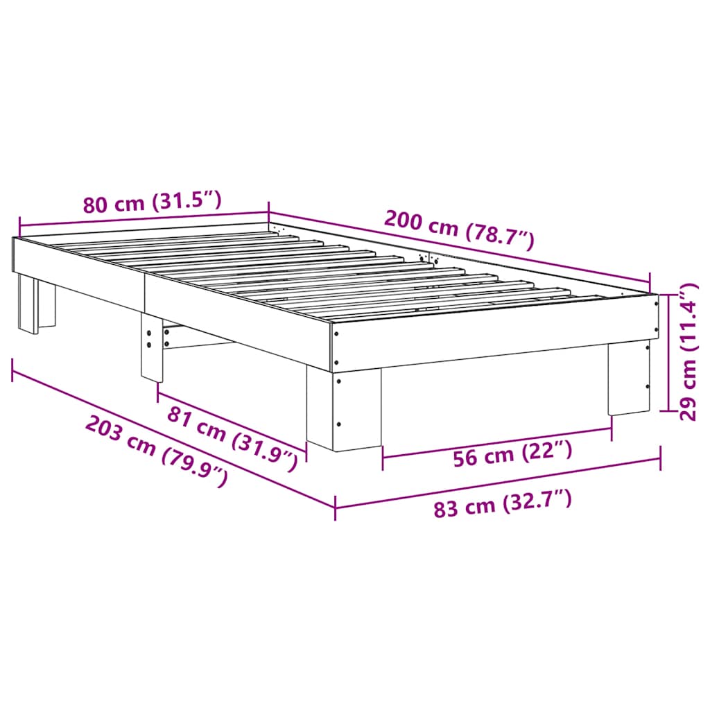 Bed Frame Without Mattress 80X200 Cm Solid Wood Oak