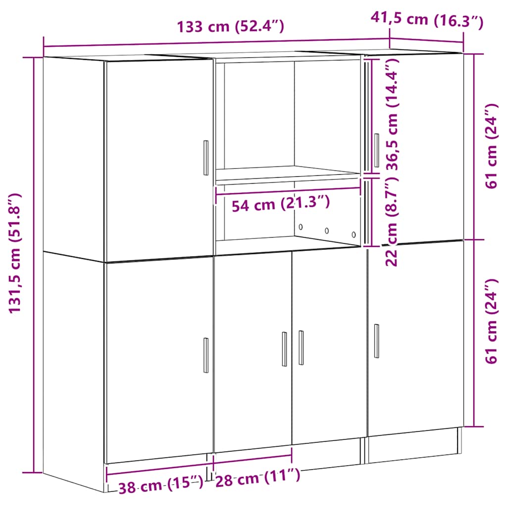 3 Piece Kitchen Cabinet Set Engineered Wood
