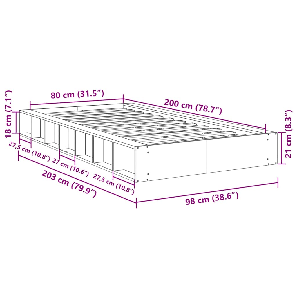 Bed Frame Oak Solid Wood Single Storage 75 X 190 Cm 90 X 190 Cm 90 X 200 Cm 203