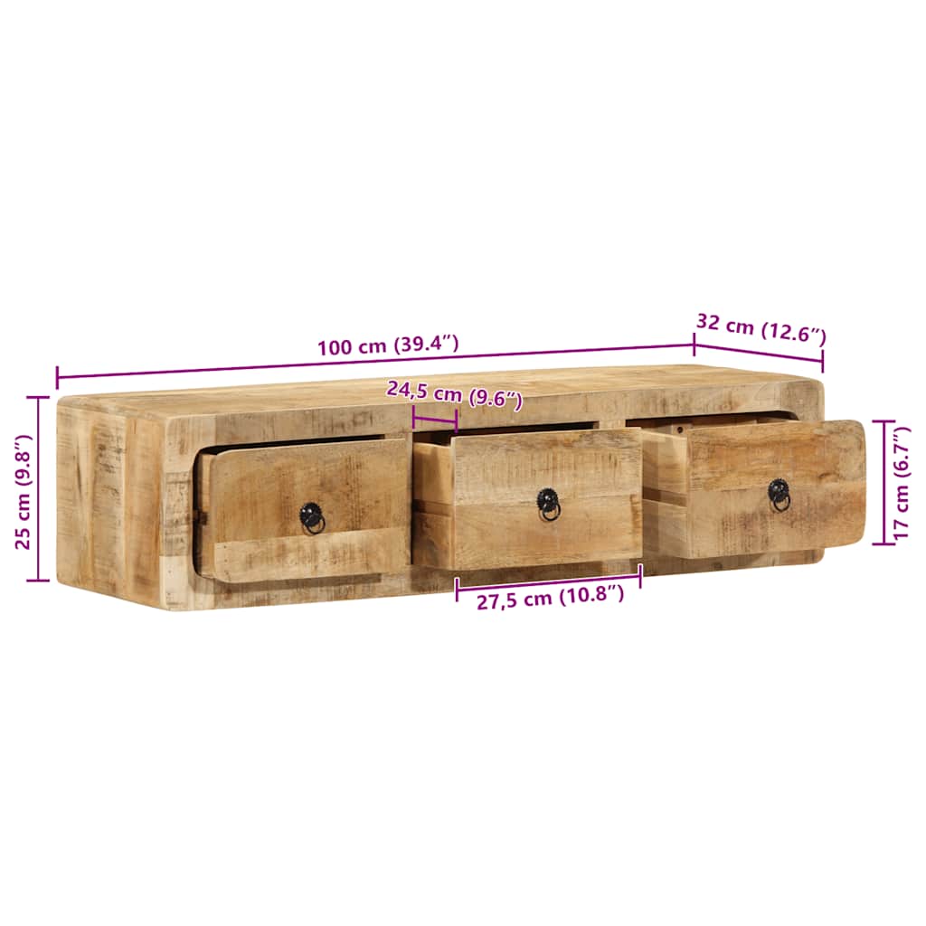 Wall-Mounted Tv Cabinet 100X32X25 Cm Solid Wood Rough Mango