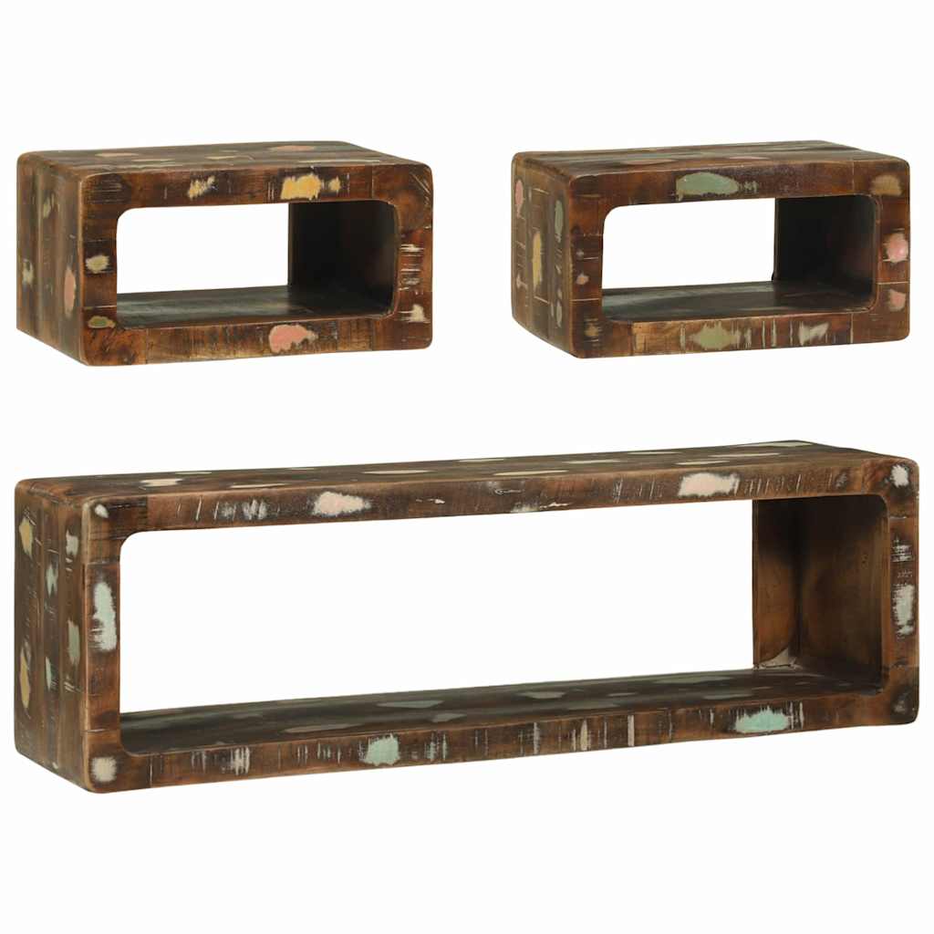 Media Storage Cabinet Tv Set Shelf 3 Pcs Multicolour Solid Reclaim Wood Solid re