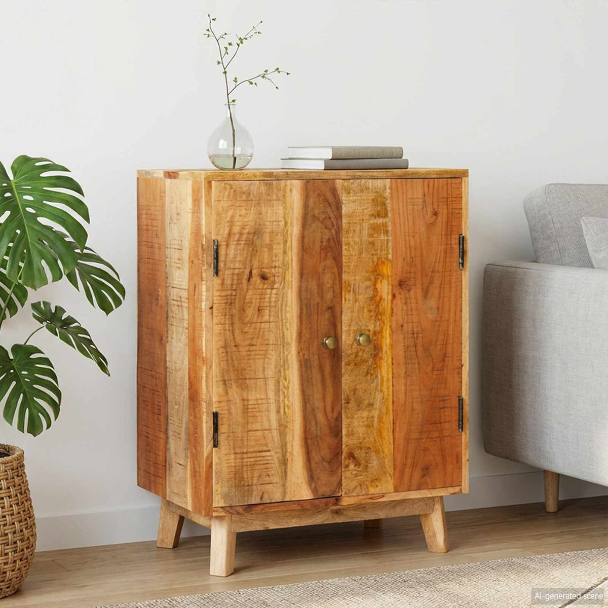 Sideboard Bedside Table Solid Rough Mango Wood Nightstand Bedroom Storage Cabine