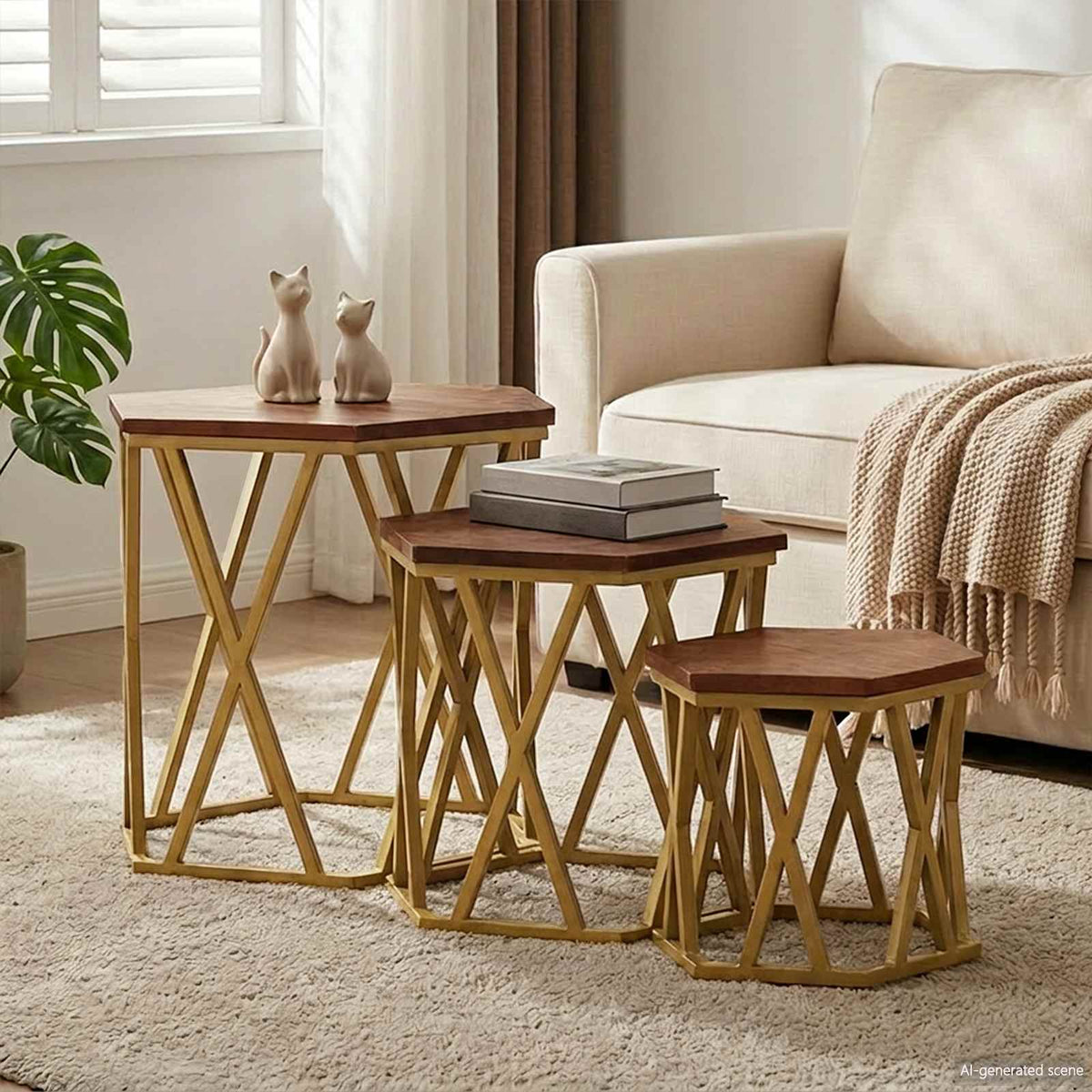 Coffee Table Tables Brown 55 X 50 Cm Solid Mango Wood 55 X 55 X 50 Cm Stackable