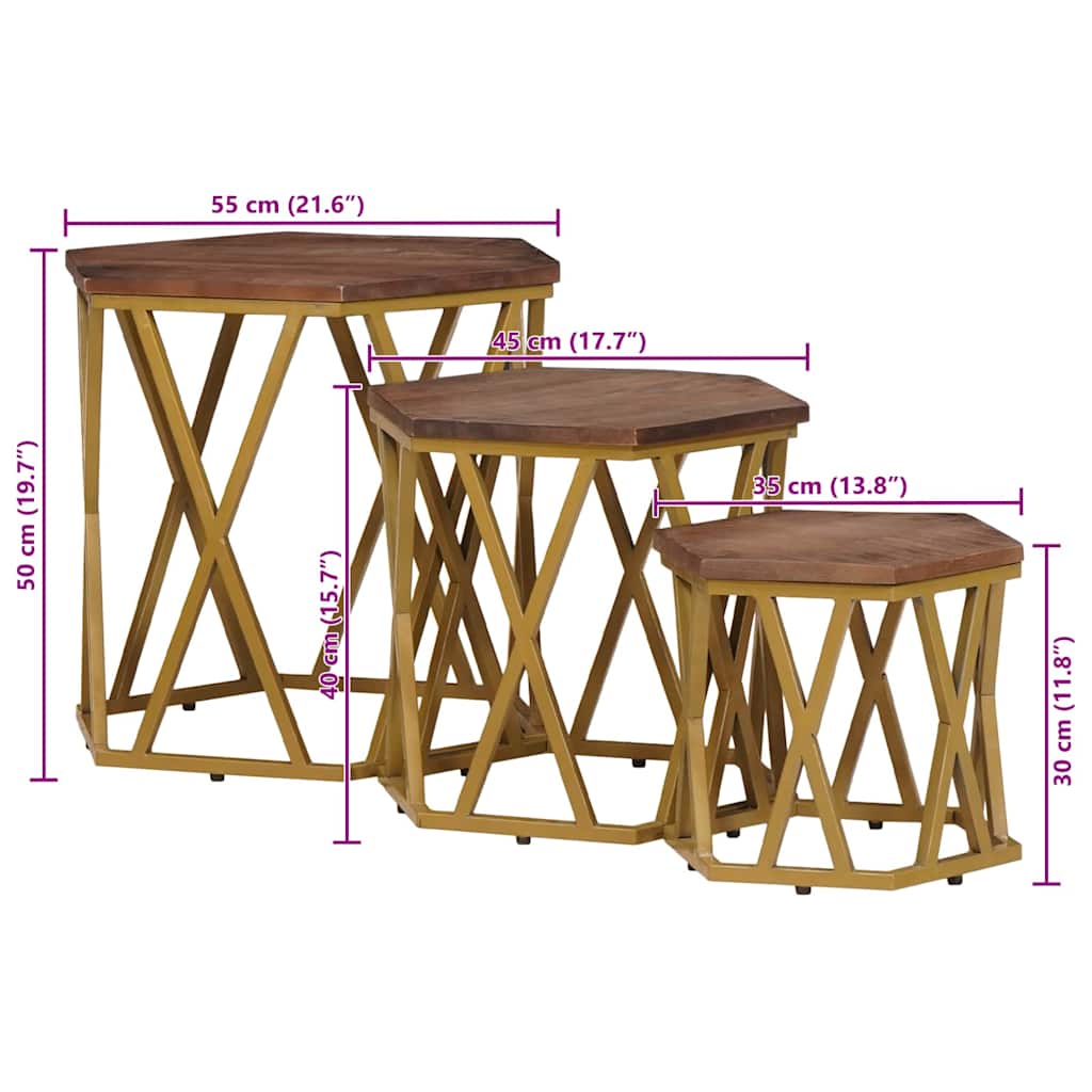 Coffee Table Tables Brown 55 X 50 Cm Solid Mango Wood 55 X 55 X 50 Cm Stackable
