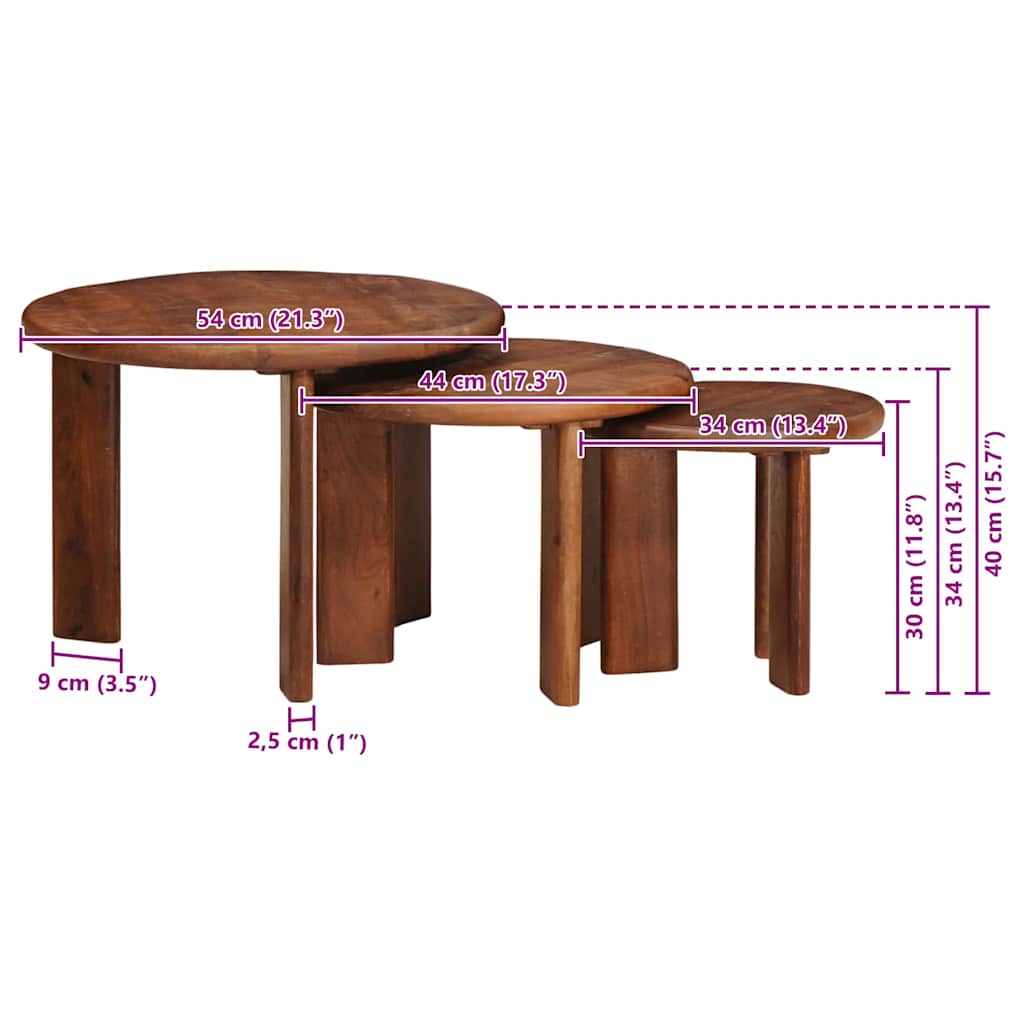 Nesting Coffee Tables 3 Pcs Honey Brown Solid Mango Wood