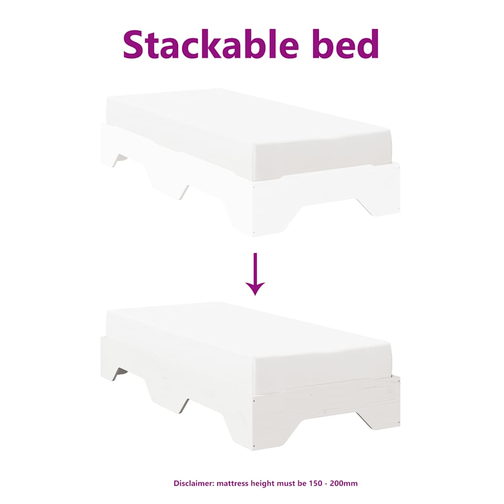 Bed Frame | | Solid Pine Wood, Plywood Slats | Single | Stackable