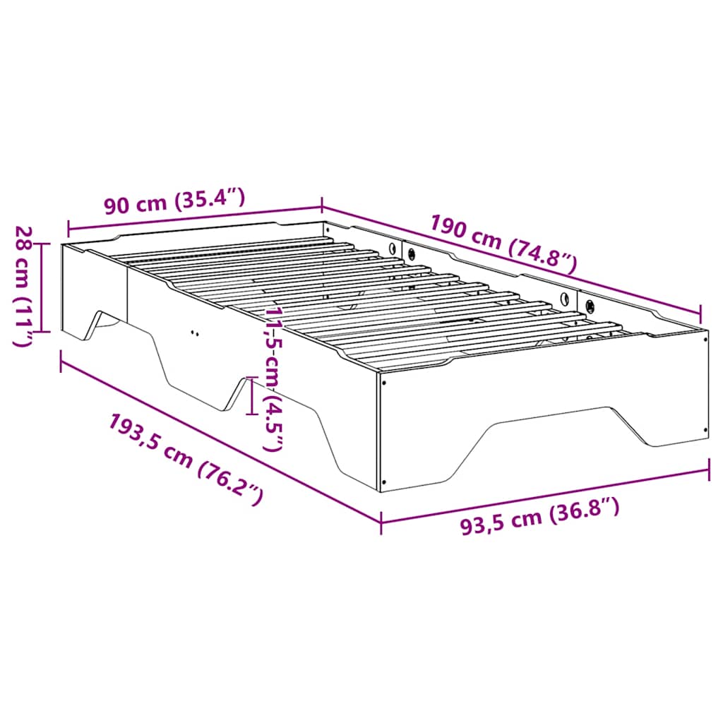 Bed Frame | | Solid Pine Wood, Plywood Slats | Single | Stackable
