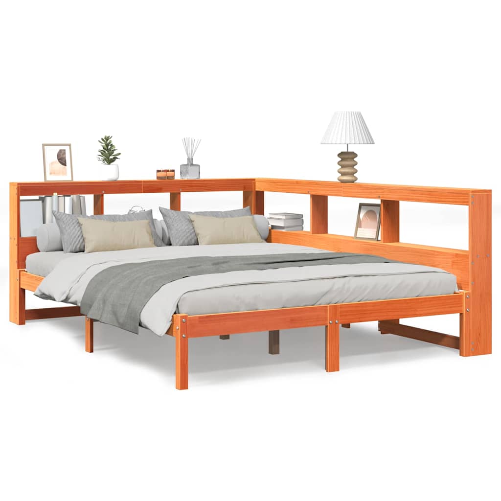 Bookcase Bed Without Mattress Wax Brown 160X200 Cm Solid Wood Pine