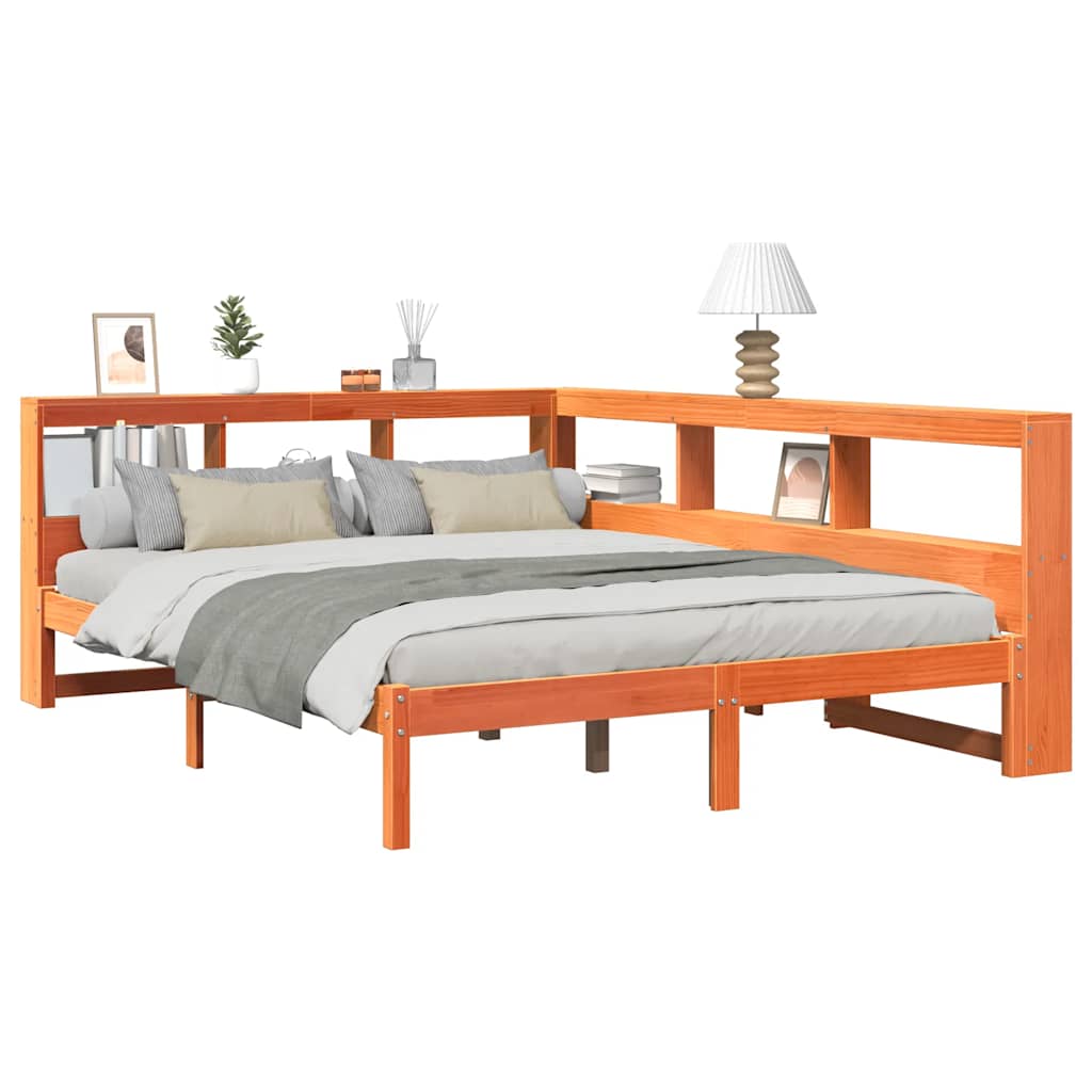 Bookcase Bed Without Mattress Wax Brown 160X200 Cm Solid Wood Pine