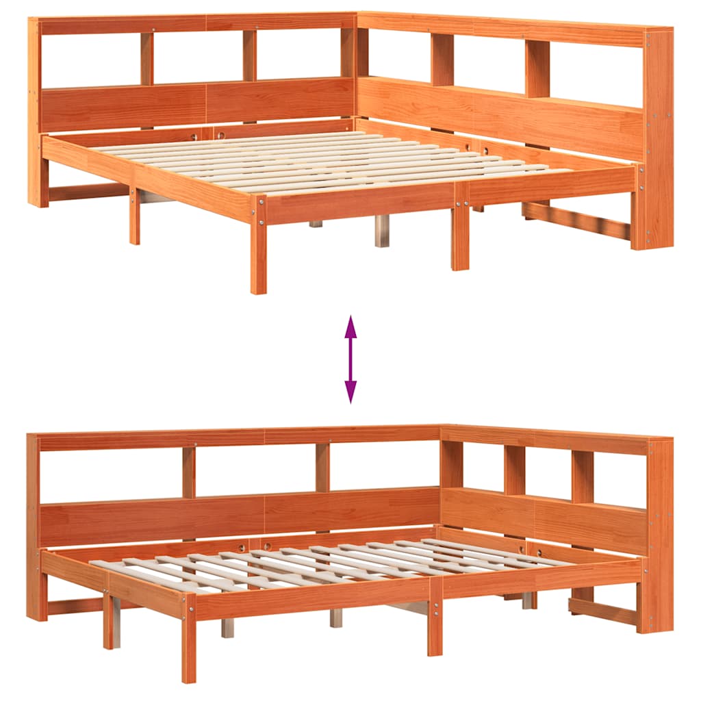 Bookcase Bed Without Mattress Wax Brown 160X200 Cm Solid Wood Pine