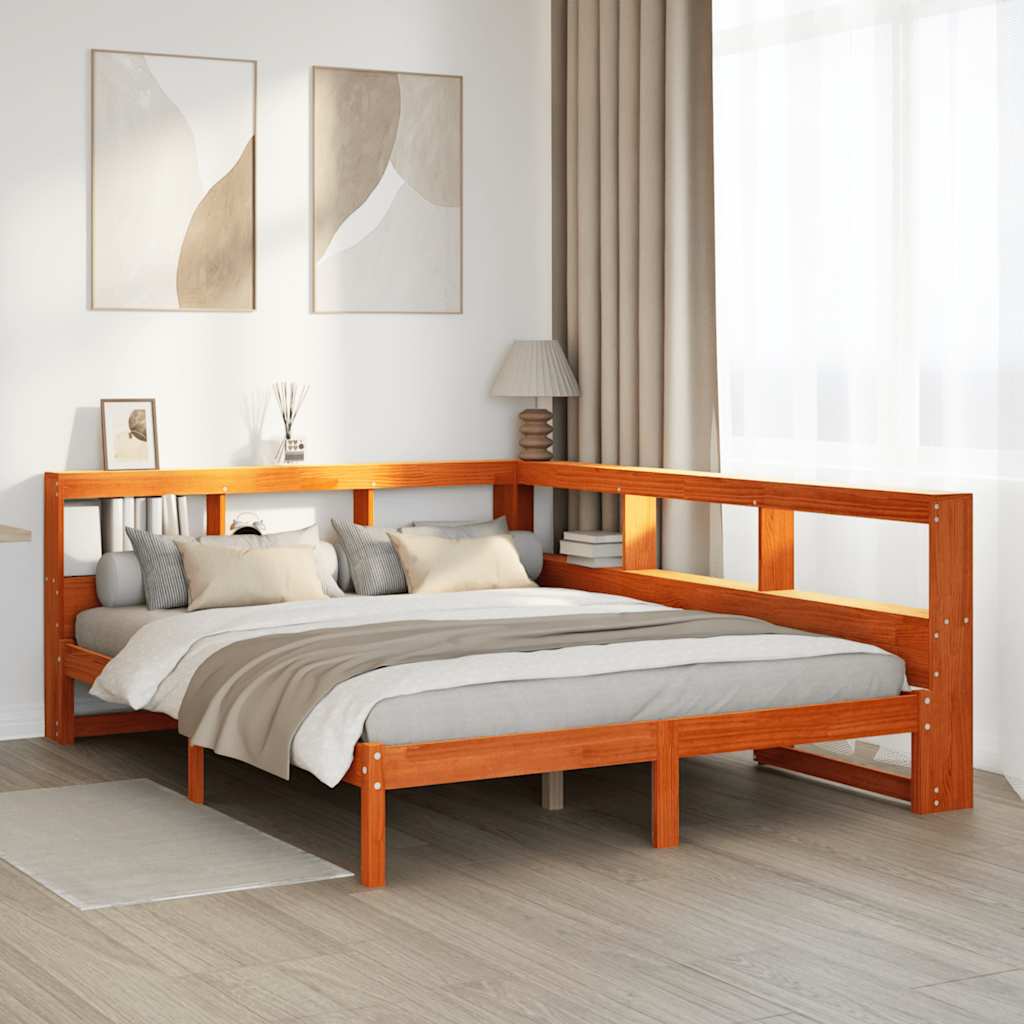 Bookcase Bed Without Mattress Wax Brown 160X200 Cm Solid Wood Pine