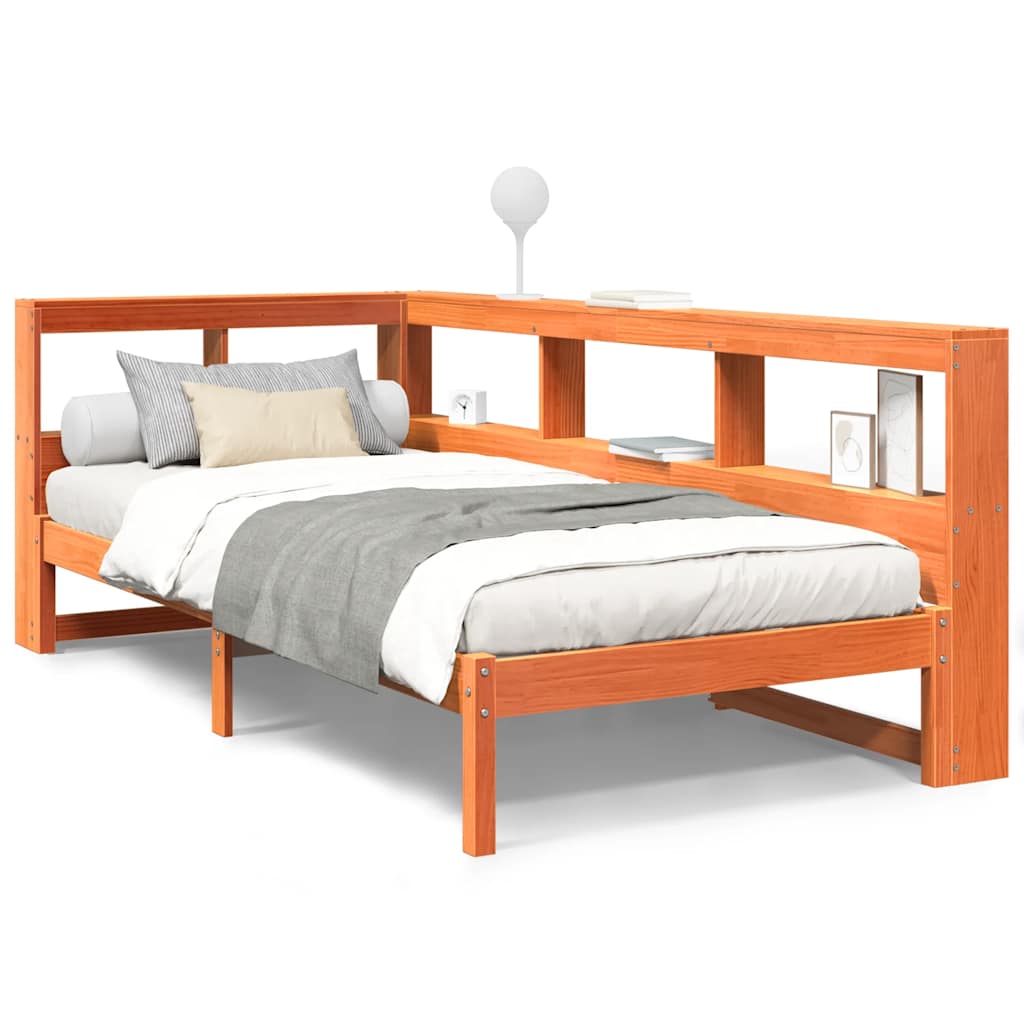 Bookcase Bed Without Mattress Wax Brown 90X190 Cm Solid Wood Pine