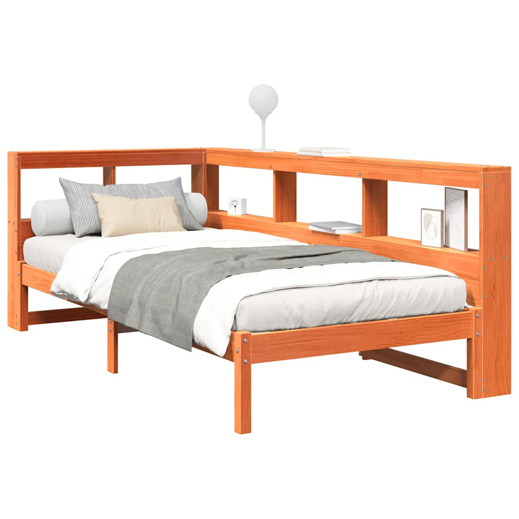 Bookcase Bed Without Mattress Wax Brown 90X190 Cm Solid Wood Pine