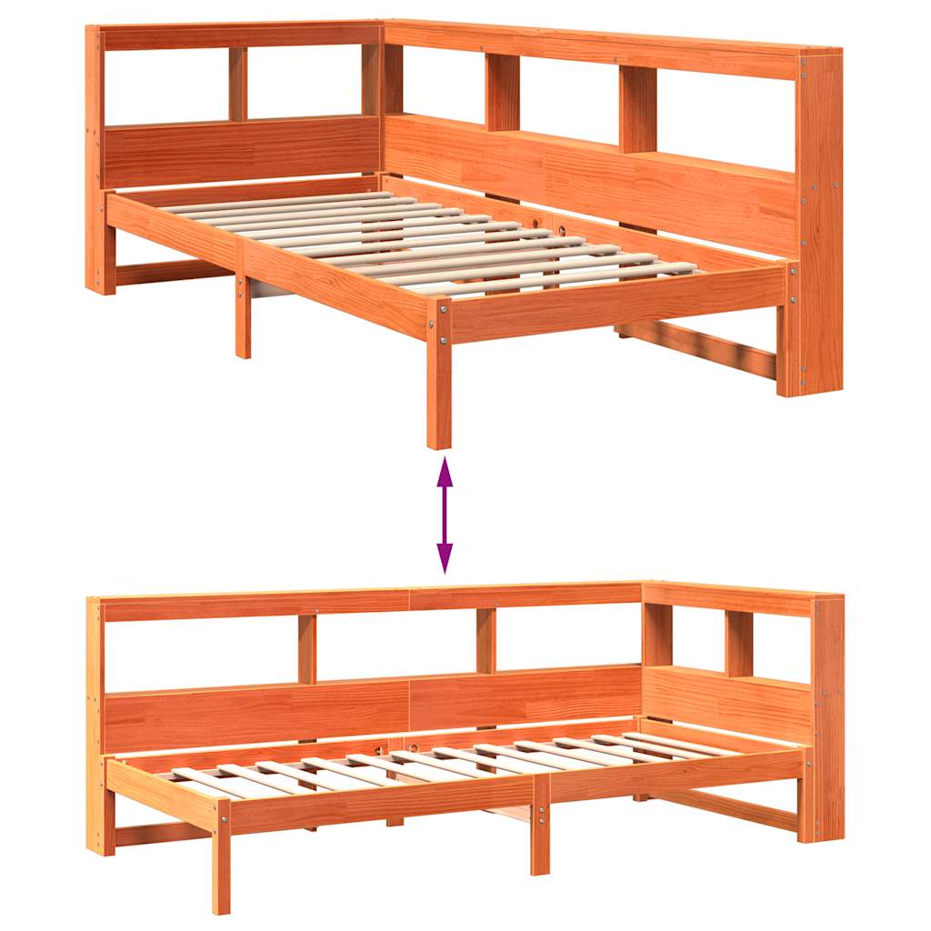 Bookcase Bed Without Mattress Wax Brown 90X190 Cm Solid Wood Pine