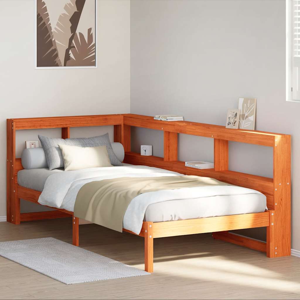 Bookcase Bed Without Mattress Wax Brown 90X190 Cm Solid Wood Pine