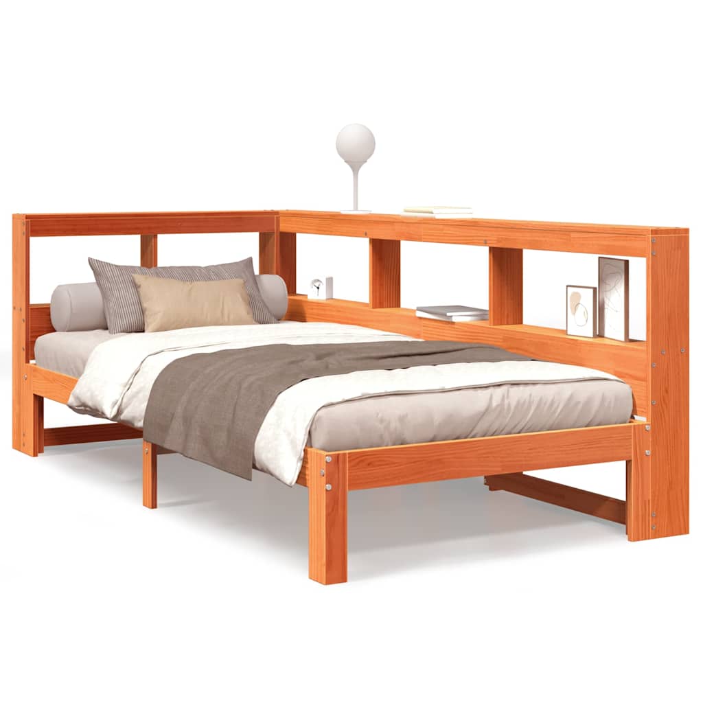 Bookcase Bed Without Mattress Wax Brown 90X190 Cm Solid Wood Pine