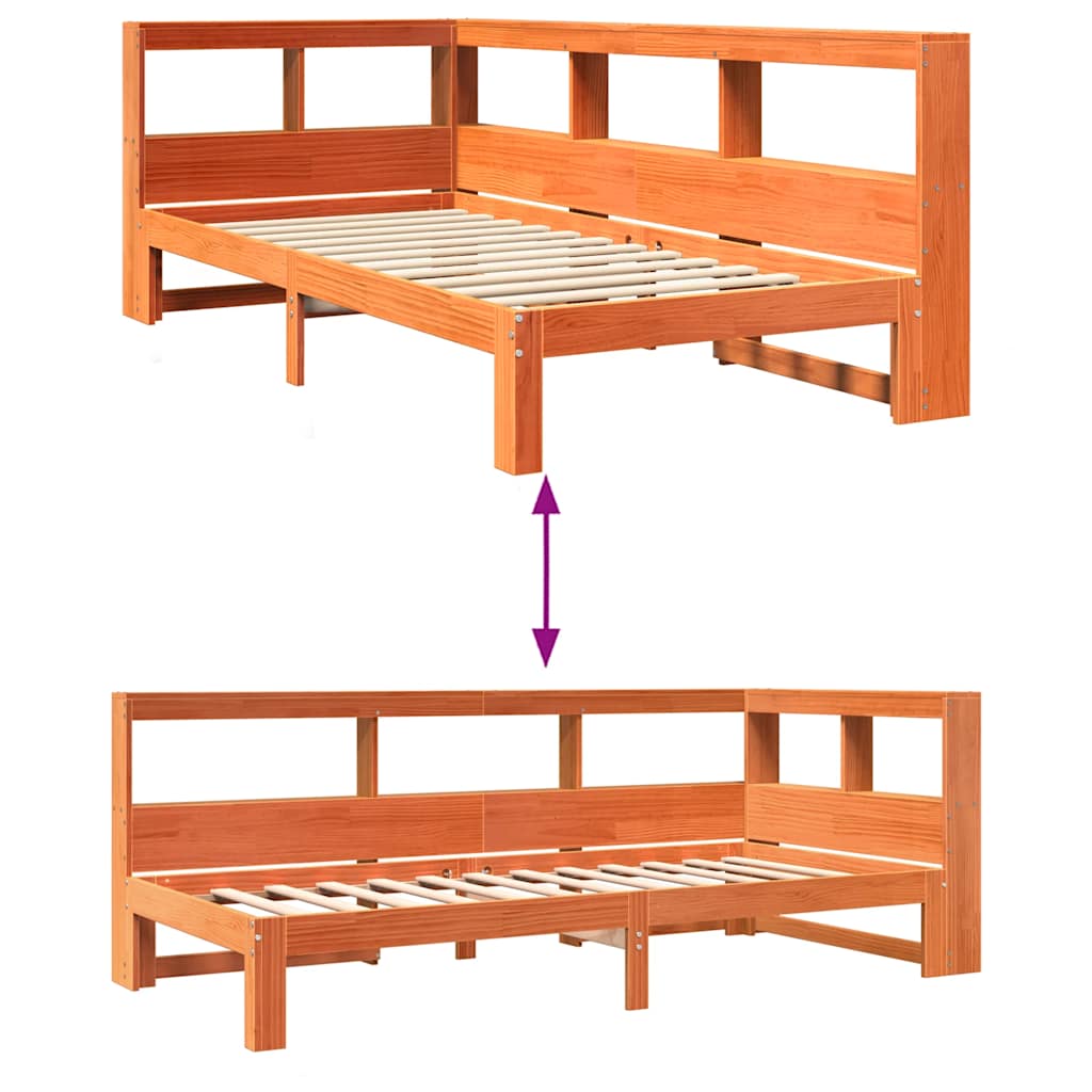 Bookcase Bed Without Mattress Wax Brown 90X190 Cm Solid Wood Pine