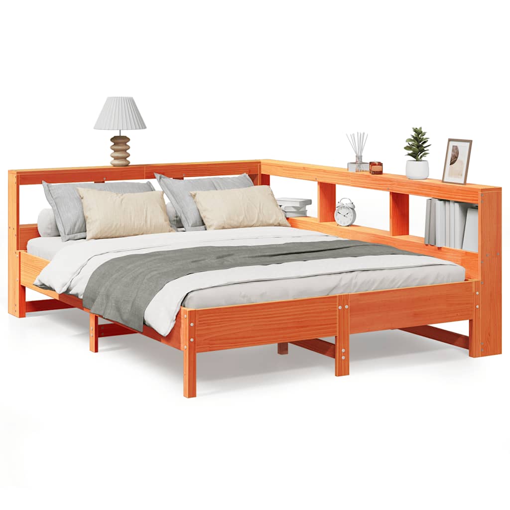 Bookcase Bed Without Mattress Wax Brown 160X200 Cm Solid Wood Pine
