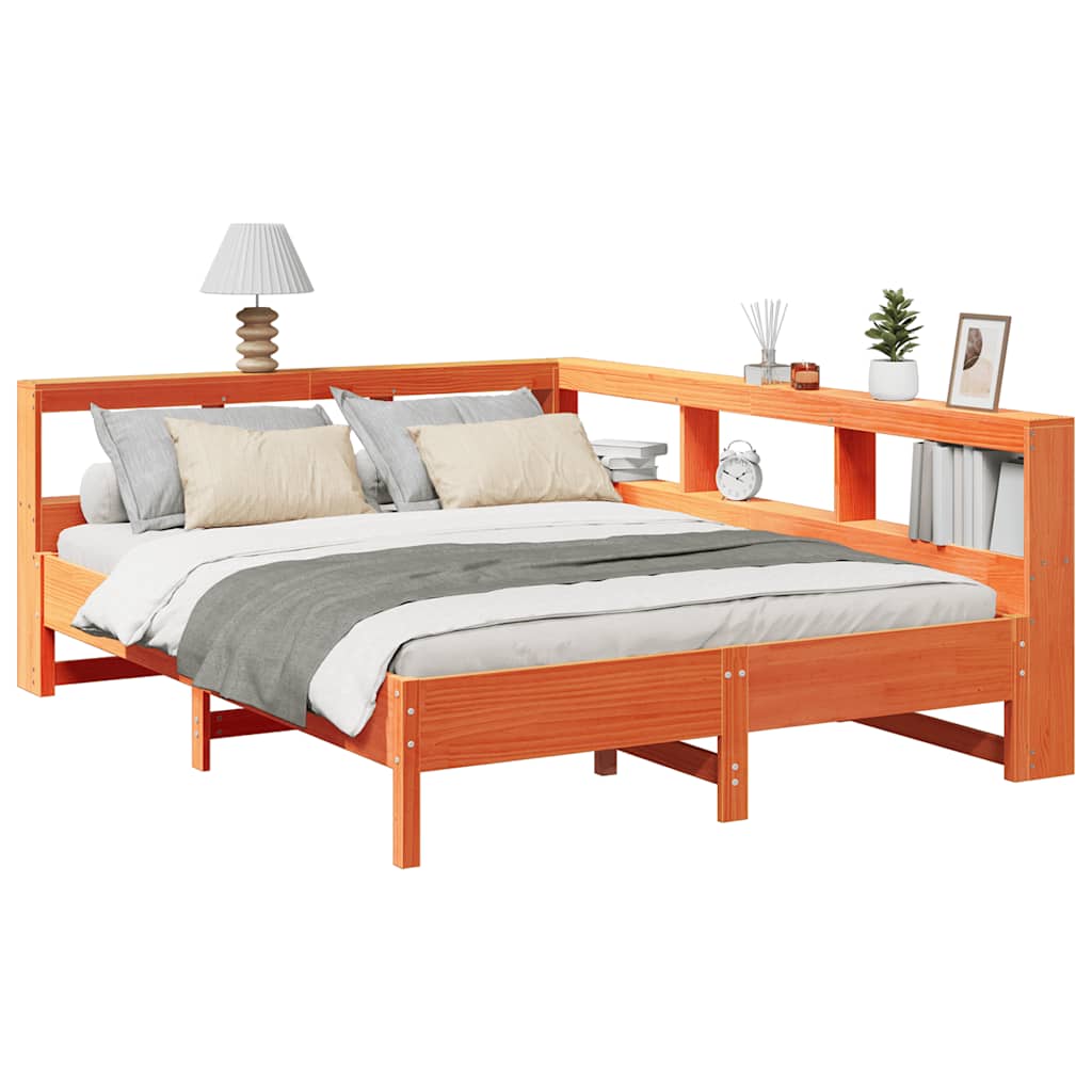 Bookcase Bed Without Mattress Wax Brown 160X200 Cm Solid Wood Pine