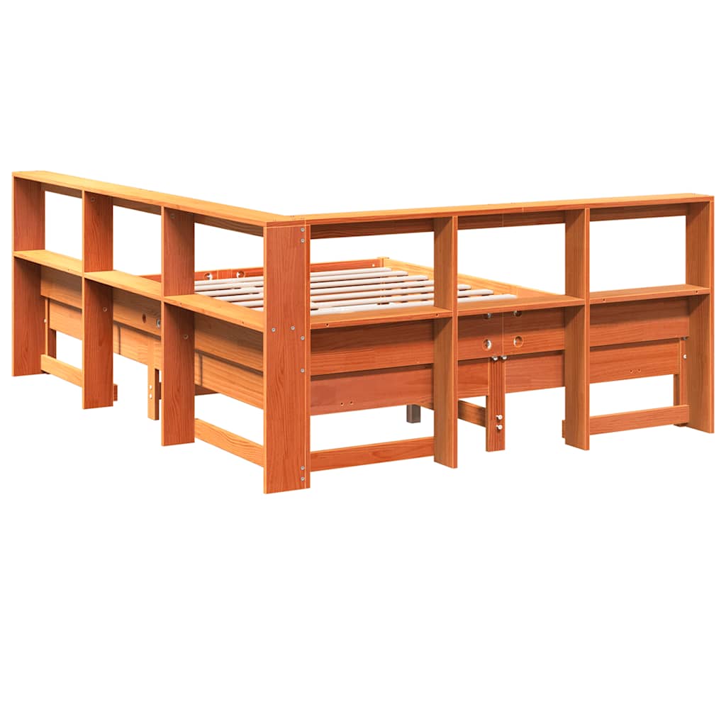 Bookcase Bed Without Mattress Wax Brown 160X200 Cm Solid Wood Pine