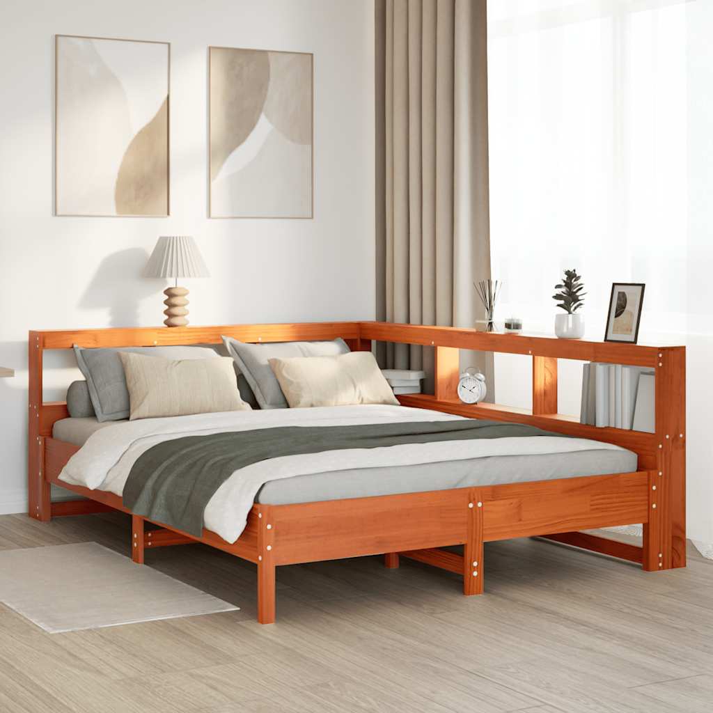 Bookcase Bed Without Mattress Wax Brown 160X200 Cm Solid Wood Pine
