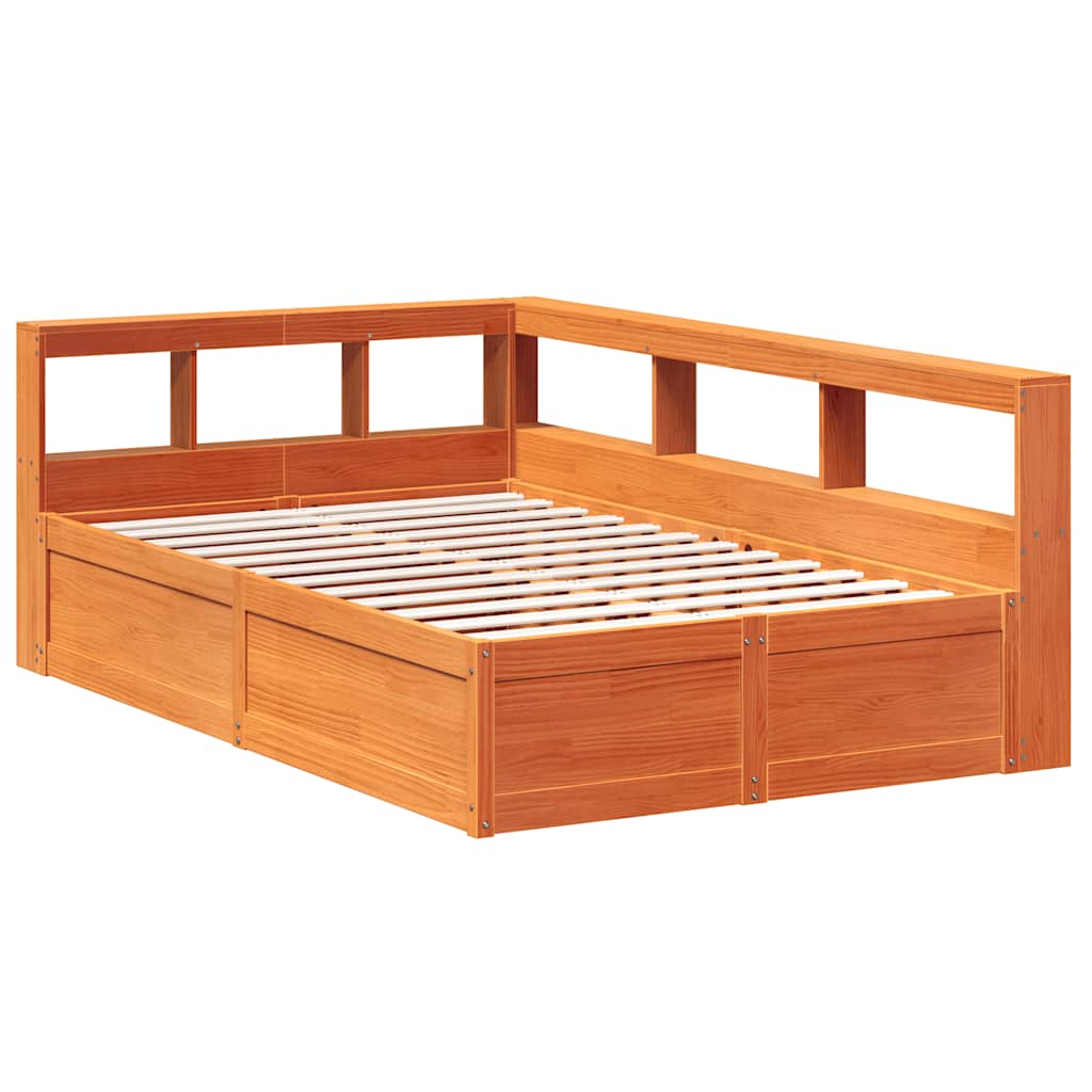 Bookcase Bed Without Mattress Wax Brown 135X190Cm Solid Wood Pine