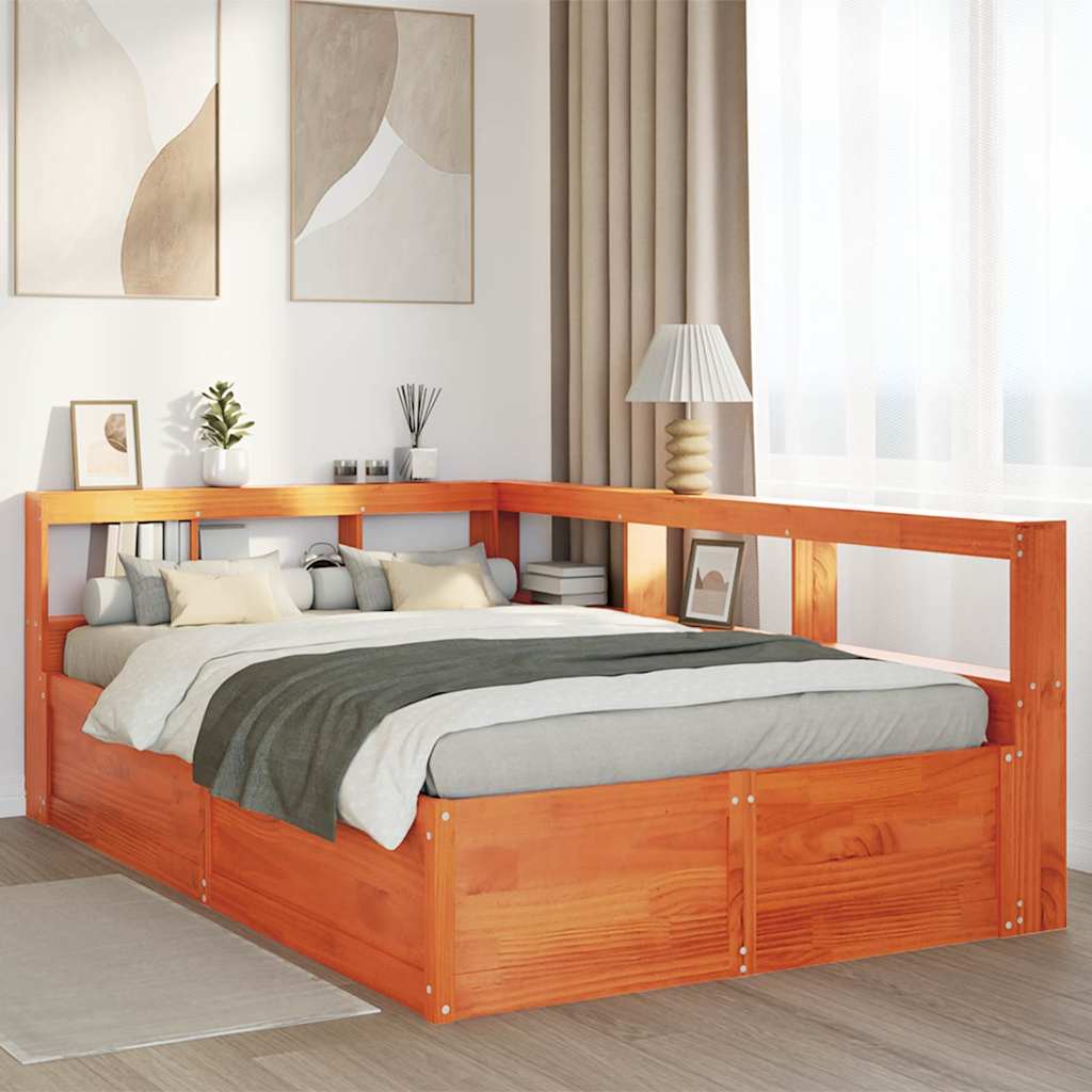 Bookcase Bed Without Mattress Wax Brown 135X190Cm Solid Wood Pine