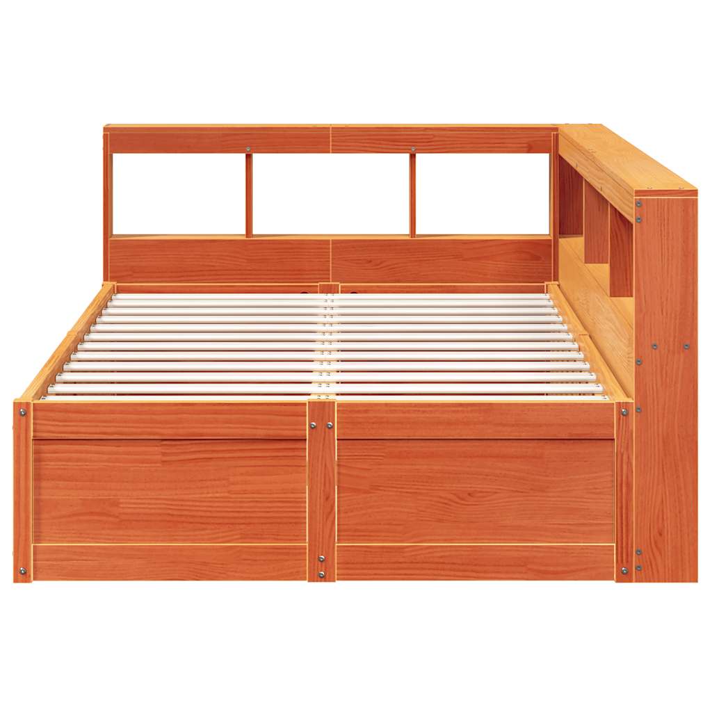 Bookcase Bed Without Mattress Wax Brown 135X190Cm Solid Wood Pine