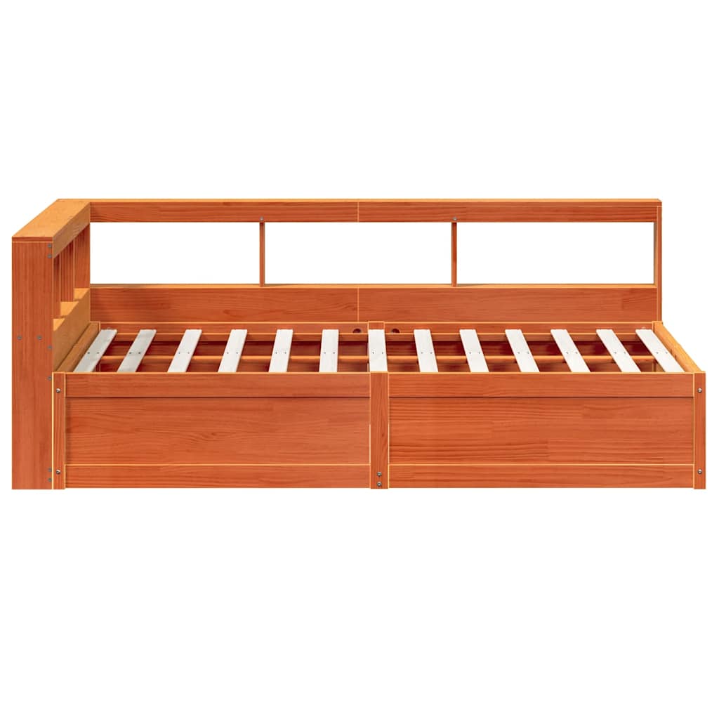 Bookcase Bed Without Mattress Wax Brown 135X190Cm Solid Wood Pine