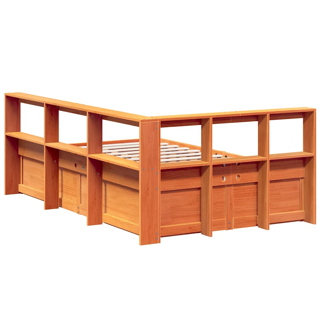 Bookcase Bed Without Mattress Wax Brown 135X190Cm Solid Wood Pine