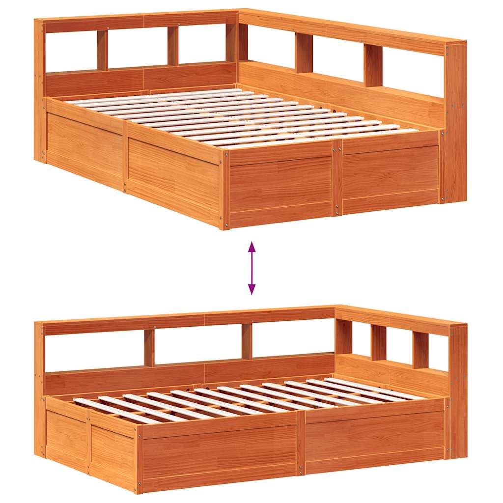 Bookcase Bed Without Mattress Wax Brown 135X190Cm Solid Wood Pine