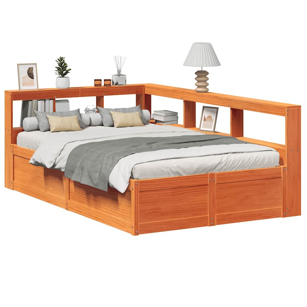 Bookcase Bed Without Mattress Wax Brown 135X190Cm Solid Wood Pine