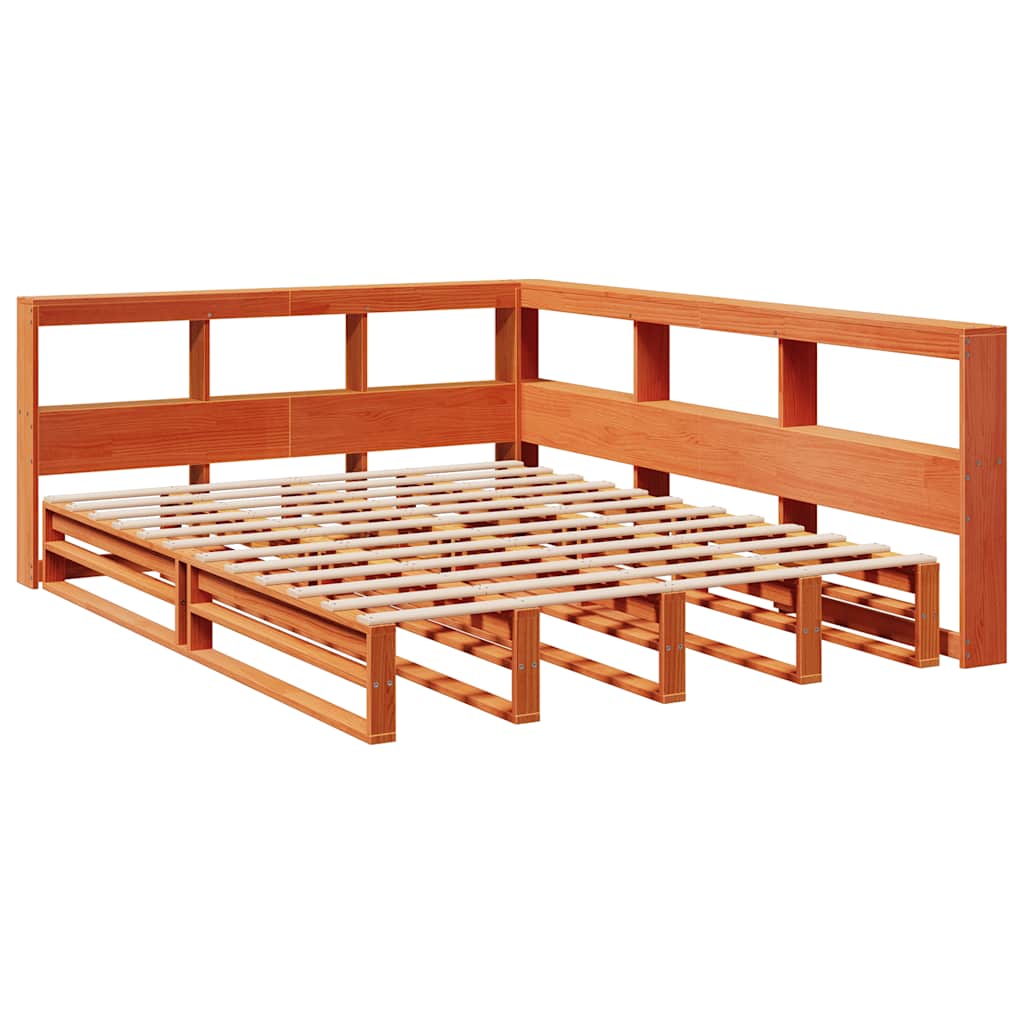 Bookcase Bed Without Mattress Wax Brown 160X200Cm Solid Wood Pine