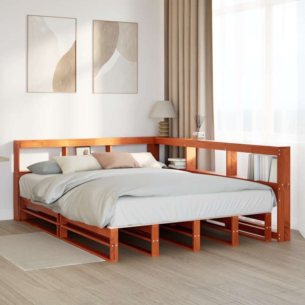 Bookcase Bed Without Mattress Wax Brown 160X200Cm Solid Wood Pine