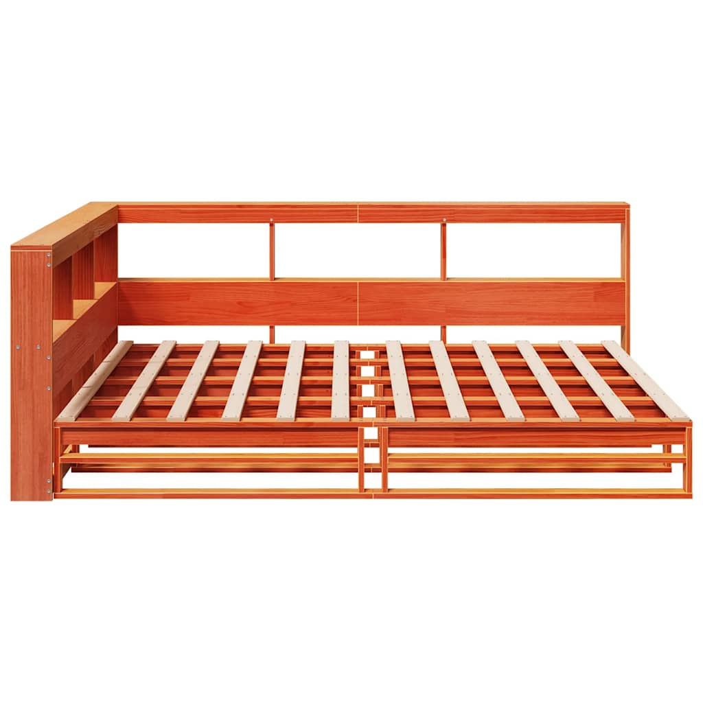 Bookcase Bed Without Mattress Wax Brown 160X200Cm Solid Wood Pine