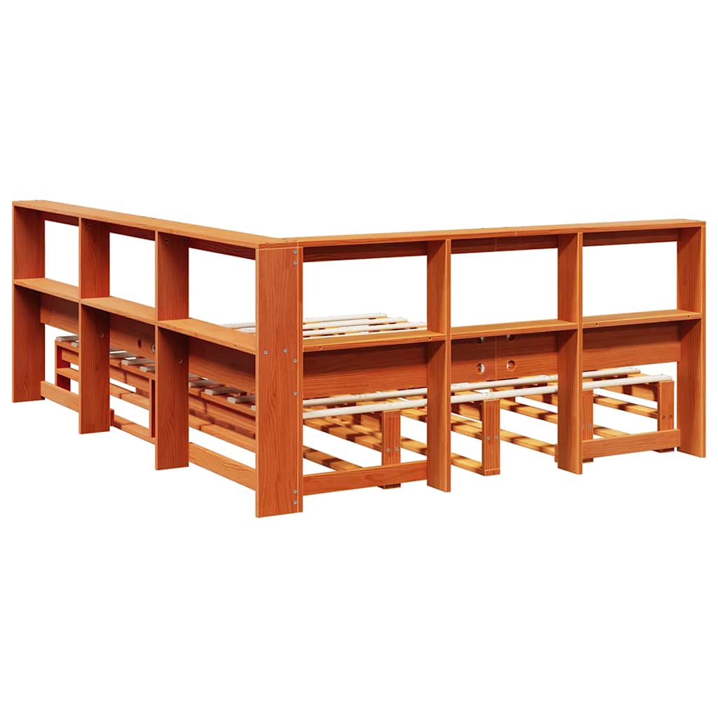Bookcase Bed Without Mattress Wax Brown 160X200Cm Solid Wood Pine