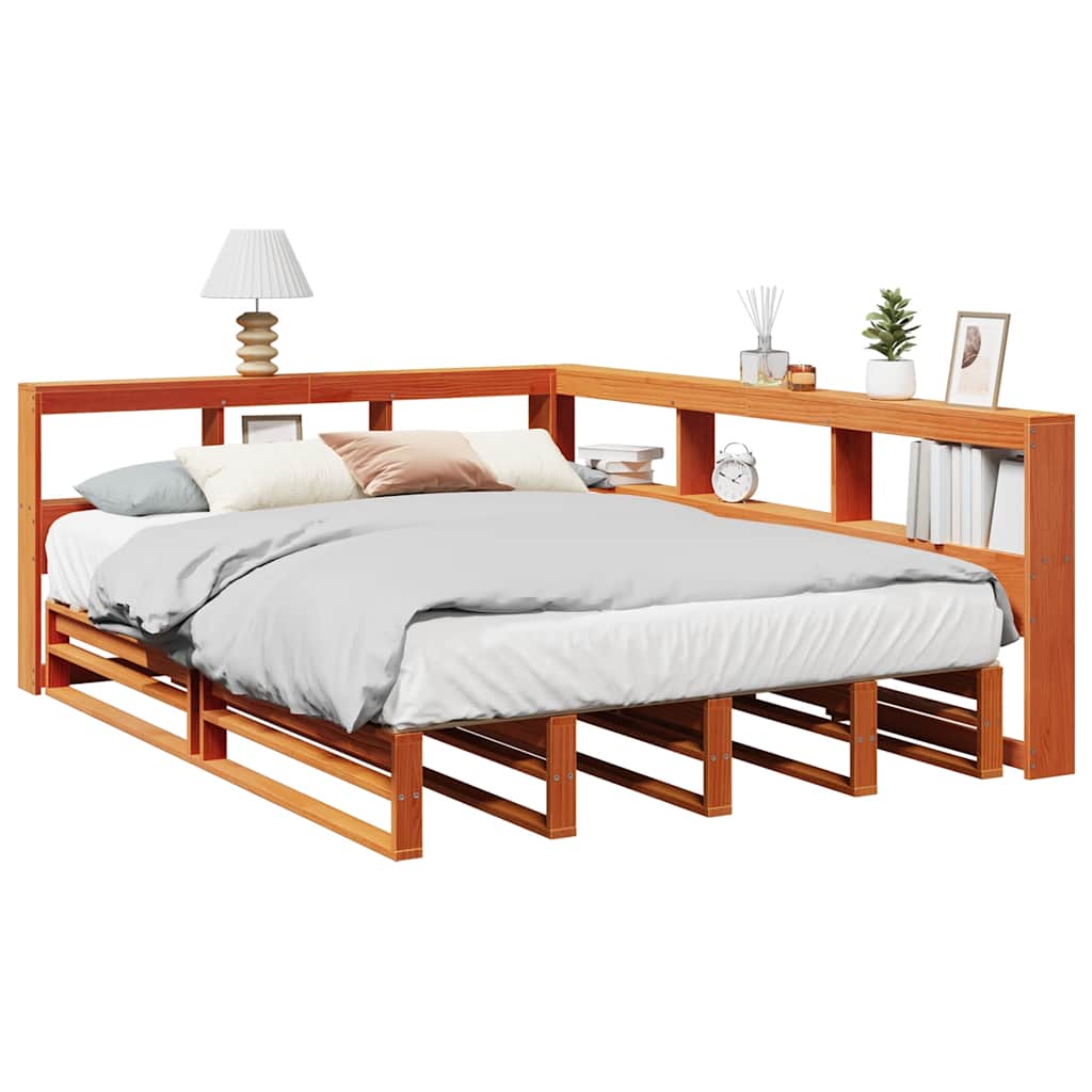 Bookcase Bed Without Mattress Wax Brown 160X200Cm Solid Wood Pine