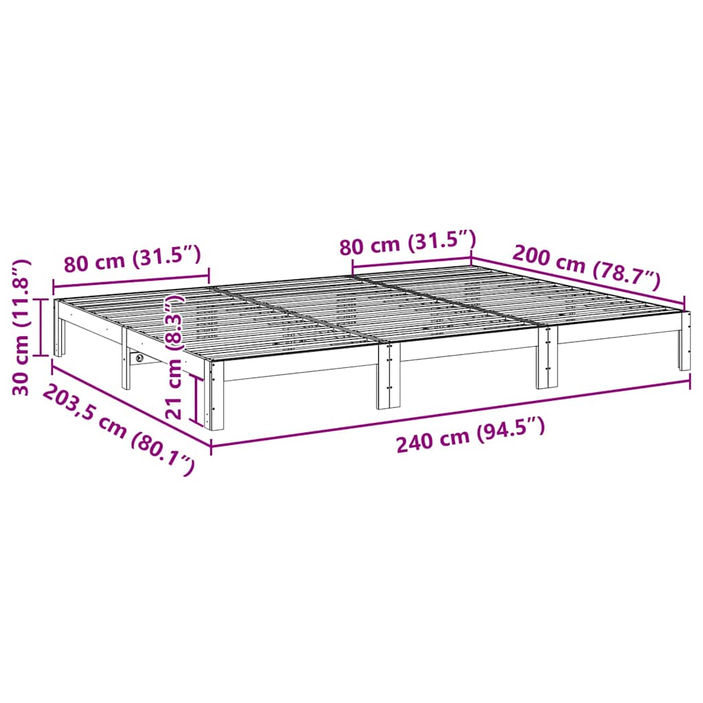 Bed Frame Without Mattress Solid Wood Pine Wax Brown White Natural 90 X 200 Cm 2