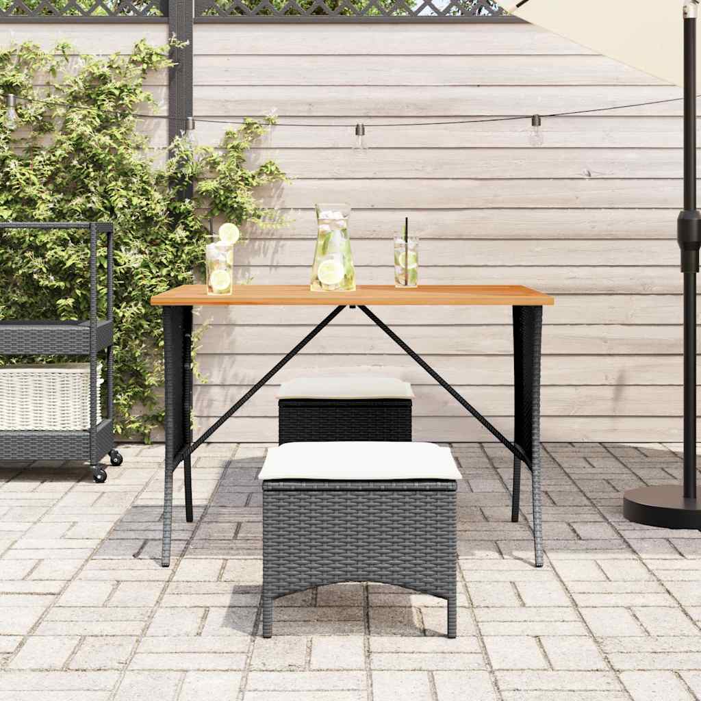 Outdoor Table Garden Acacia Wood Top 105X75X72 Cm Poly Rattan beige black grey 1