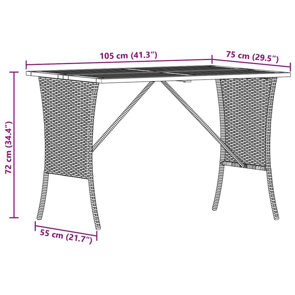 Outdoor Table Garden Acacia Wood Top 105X75X72 Cm Poly Rattan beige black grey 1