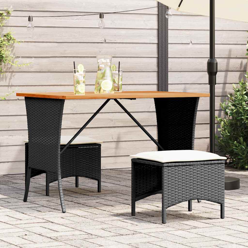 Outdoor Table Garden Acacia Wood Top 105X75X72 Cm Poly Rattan beige black grey 1